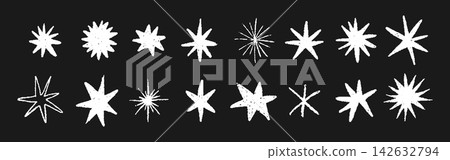 Crayon star icon set. Shine and sparkle vector illustrations. Cute hand drawn starbursts and asterisk. Childish figures for creative scrapbook elements Crayon star icon set. Shine and sparkle vector illustrations. Cute hand drawn starbursts and asterisk. Childish figures for creative scrapbook elements 142632794