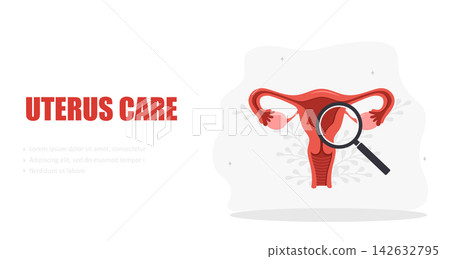 Uterus care concept. Human internal organ disease. Vector illustration in flat style Uterus care concept. Human internal organ disease. Vector illustration in flat style 142632795