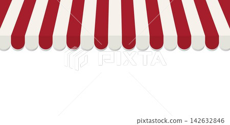 Realistic striped awning marquee background. Vector illustration on white background. Front view. Realistic striped awning marquee background. Vector illustration on white background. Front view. 142632846