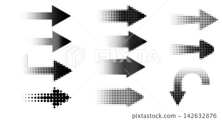 Halftone arrow icons, black dot direction symbol, dotted pointer, straight arrow with fade effect. Vector set arrow Halftone arrow icons, black dot direction symbol, dotted pointer, straight arrow with fade effect. Vector set arrow 142632876