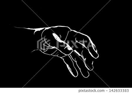 High-contrast drawing of a hand extending in a soft gesture of connection High-contrast drawing of a hand extending in a soft gesture of connection 142633383