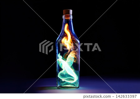 Molotov cocktail reimagined as surreal art with vibrant colors and bold flames Molotov cocktail reimagined as surreal art with vibrant colors and bold flames 142633397