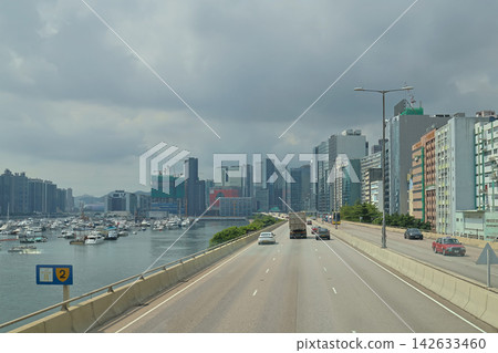 Hong Kong Sept 6 2026 Kwun Tong Bypass elevated coastal highway traffic Hong Kong Sept 6 2026 Kwun Tong Bypass elevated coastal highway traffic 142633460