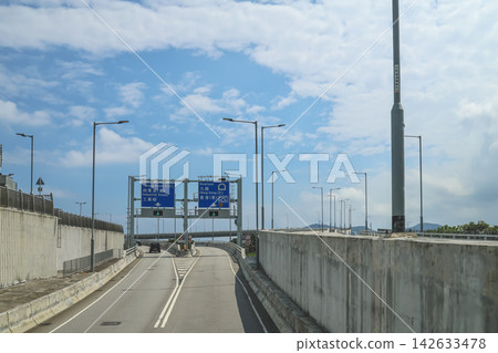 Hong Kong Sept 6 2026 Road signs on Tseung Kwan O Cross Bay link Hong Kong Sept 6 2026 Road signs on Tseung Kwan O Cross Bay link 142633478