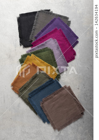 Colorful Linen Fabric Swatches Cascading Array 142634194