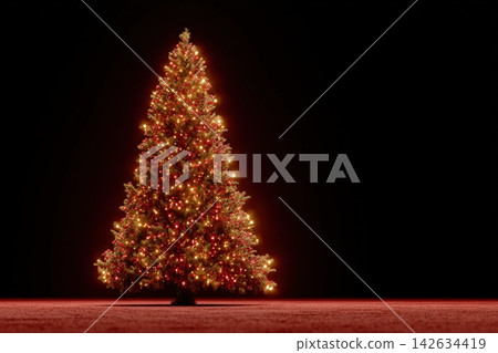 Brightly lit Christmas tree shining in a cozy setting during the holiday season Brightly lit Christmas tree shining in a cozy setting during the holiday season 142634419