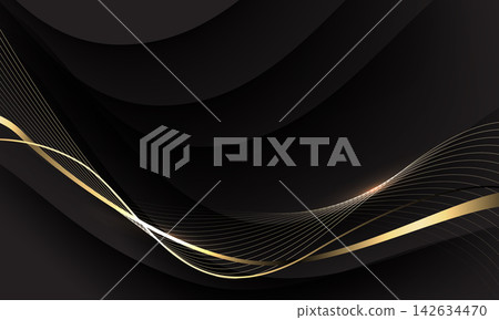 Abstract luxury golden lines curve wave on black background vector Abstract luxury golden lines curve wave on black background vector 142634470