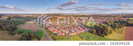 Aerial panorama of Dieburg in Hesse Germany during evening light Aerial panorama of Dieburg in Hesse Germany during evening light 142634526