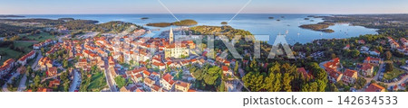 Vrsar old town and Adriatic islands aerial panorama in Istria Croatia Vrsar old town and Adriatic islands aerial panorama in Istria Croatia 142634533