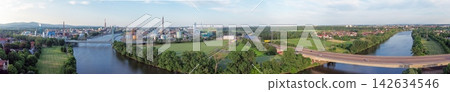 Industrial park and Main River in Frankfurt Germany aerial panorama Industrial park and Main River in Frankfurt Germany aerial panorama 142634546