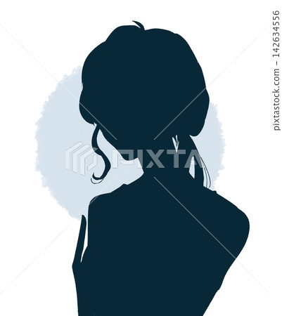 Woman clutching her chest; negative silhouette Woman clutching her chest; negative silhouette 142634556