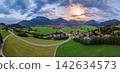 Sunset over Oberstdorf and the Allgau Alps in Bavaria Germany 142634573