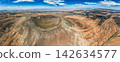 Volcanic caldera and cultivated landscape panorama on Lanzarote 142634577