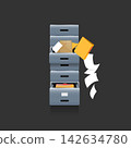 Messy office filing cabinet with scattered documents vector illustration 142634780