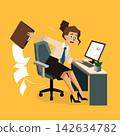 Stressed businesswoman throwing folder in office vector illustration 142634782