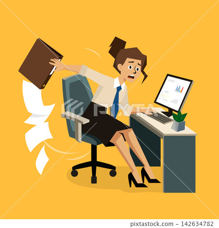 Stressed businesswoman throwing folder in office vector illustration Stressed businesswoman throwing folder in office vector illustration 142634782
