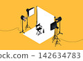 Isometric studio lighting equipment and director chair vector illustration 142634783