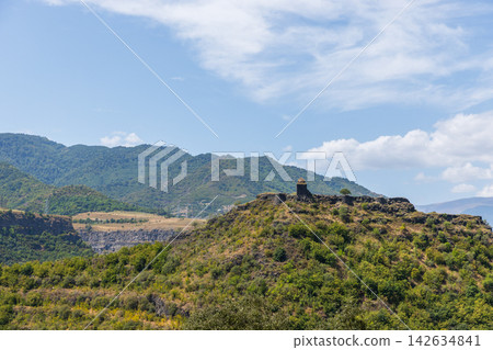 Scenic landscape photo with Kayan Fortress placed on top of a mountain Scenic landscape photo with Kayan Fortress placed on top of a mountain 142634841