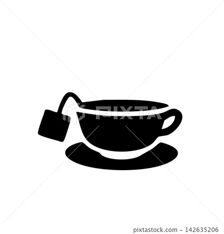 裝有茶包的茶杯；簡潔的單色圖示。 142635206