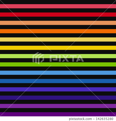 Rainbow and black colored horizontal stripes seamless pattern. Perfect for textile, fabric, wallpaper and backgrounds. Summer pattern for kids. Rainbow and black colored horizontal stripes seamless pattern. Perfect for textile, fabric, wallpaper and backgrounds. Summer pattern for kids. 142635280