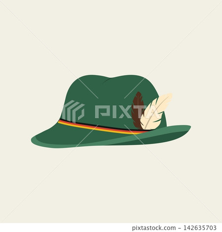 Traditional green Tyrolean hat with feathers on clean background Traditional green Tyrolean hat with feathers on clean background 142635703