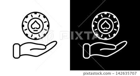 Hand Holding Casino Chip Line Icon Set. Gambling, Betting, And Casino Gaming Outline Symbol Collection. Risk Management And Luck Concept. Editable Stroke. Isolated Vector Illustration Hand Holding Casino Chip Line Icon Set. Gambling, Betting, And Casino Gaming Outline Symbol Collection. Risk Management And Luck Concept. Editable Stroke. Isolated Vector Illustration 142635707