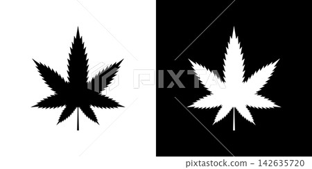 Cannabis Leaf Solid Icon Set. Marijuana Symbol Collection For Medical And Recreational Use. Black And White Contrast Design. Isolated Vector Illustration Cannabis Leaf Solid Icon Set. Marijuana Symbol Collection For Medical And Recreational Use. Black And White Contrast Design. Isolated Vector Illustration 142635720