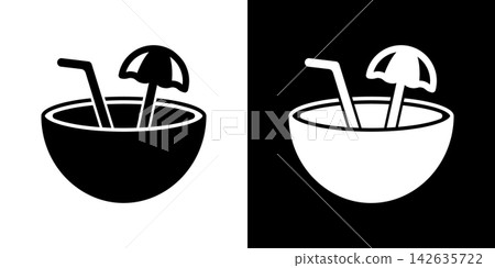 Cocktail Bowl With Straw And Umbrella Solid Icon Set. Refreshing Beverage, Tropical Drink, And Summer Party Silhouette Symbol Collection. Vacation Vibes. Isolated Vector Illustration 142635722