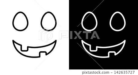 Jack-O-Lantern Face Line Icon Set. Halloween Pumpkin Carving, Spooky Expression, And Festive Decoration Outline Symbol Collection. Dual Color Scheme. Isolated Vector Illustration 142635727