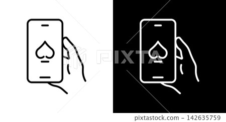 Smartphone With Spade Icon Line Set. Mobile Gaming, Online Casino, And Digital Card Games Outline Symbol Collection. Entertainment And Gambling Apps. Editable Stroke. Isolated Vector Illustration 142635759