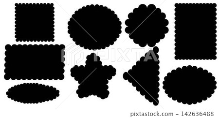 Fluffy label shape, black clouds set with star, circle, rectangle, triangle isolated. Fluffy label shape, black clouds set with star, circle, rectangle, triangle isolated. 142636488