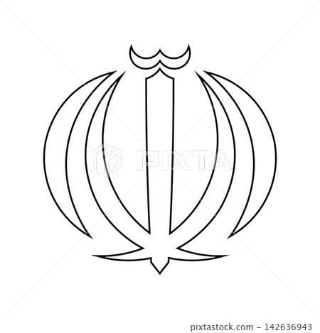 Iran national emblem black contour icon, sticker. Iranian Nishan Rasmi simple outline logo. Islamic Republic of Iran silhouette flat badge, button. Iran national emblem black contour icon, sticker. Iranian Nishan Rasmi simple outline logo. Islamic Republic of Iran silhouette flat badge, button. 142636943