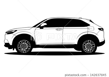 Izmir, Turkey - Feb 14 2025 Left profile render of white Honda HR-V eHEV Austral 2023 with white background showing clean side design Izmir, Turkey - Feb 14 2025 Left profile render of white Honda HR-V eHEV Austral 2023 with white background showing clean side design 142637845