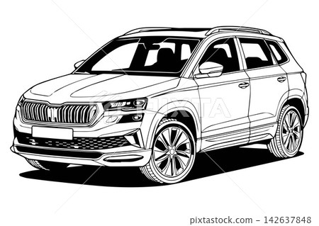 Modern orange SUV car isolated on white background, front three-quarter view, contemporary crossover for automotive advertising and marketing mockup Modern orange SUV car isolated on white background, front three-quarter view, contemporary crossover for automotive advertising and marketing mockup 142637848
