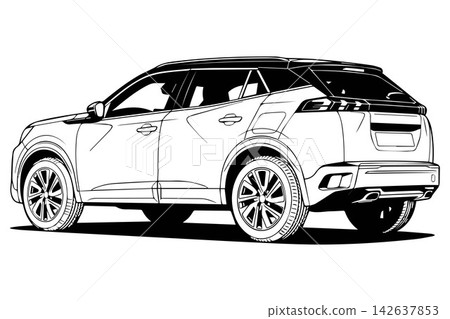 Partially rear and left side of a Blue colored modern b-suv car on a transparent background. Partially rear and left side of a Blue colored modern b-suv car on a transparent background. 142637853