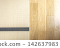 A photo of the floor inside the building. Half is hardwood flooring, and the other half is tatami mats. 142637983