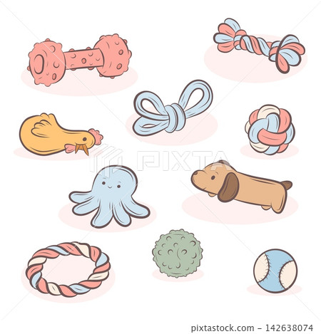 Vector set of colorful dog toys with playful shapes 142638074
