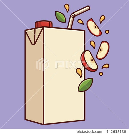 vector illustration of apple juice paper carton packaging mockup with fresh apple slices, green leaves, splash, and straw on purple background, commercial stock vector banner mockup vector illustration of apple juice paper carton packaging mockup with fresh apple slices, green leaves, splash, and straw on purple background, commercial stock vector banner mockup 142638186