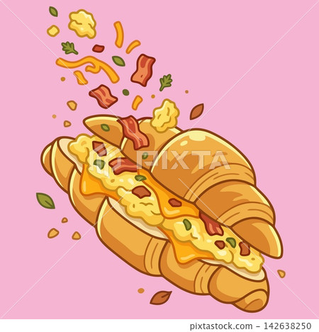 vector illustration of croissant sandwich with scrambled eggs, bacon bits, melted cheese, and herbs, commercial stock vector banner mockup vector illustration of croissant sandwich with scrambled eggs, bacon bits, melted cheese, and herbs, commercial stock vector banner mockup 142638250