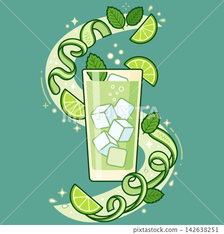 vector illustration of fresh lime juice cocktail glass with lime slices, ice cubes, and mint leaves, commercial stock vector banner mockup vector illustration of fresh lime juice cocktail glass with lime slices, ice cubes, and mint leaves, commercial stock vector banner mockup 142638251