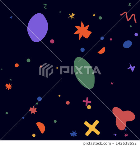 Abstract dark blue background with various colorful shapes perfect for modern and fun designs Abstract dark blue background with various colorful shapes perfect for modern and fun designs 142638652