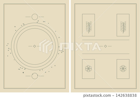 Elegant minimalist tarot style card design with delicate line art and vintage textures Elegant minimalist tarot style card design with delicate line art and vintage textures 142638838