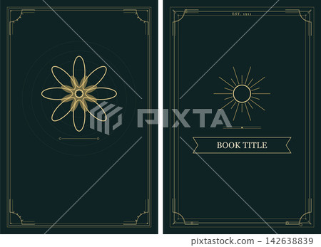 elegant vintage book cover with geometric frames and intricate golden flower design 142638839