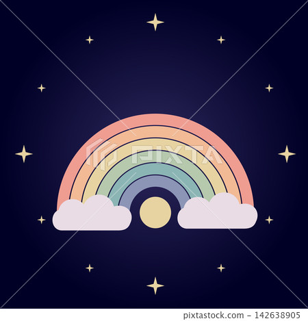 Minimalist rainbow illustration featuring pastel arches and stars for nursery wall decor Minimalist rainbow illustration featuring pastel arches and stars for nursery wall decor 142638905