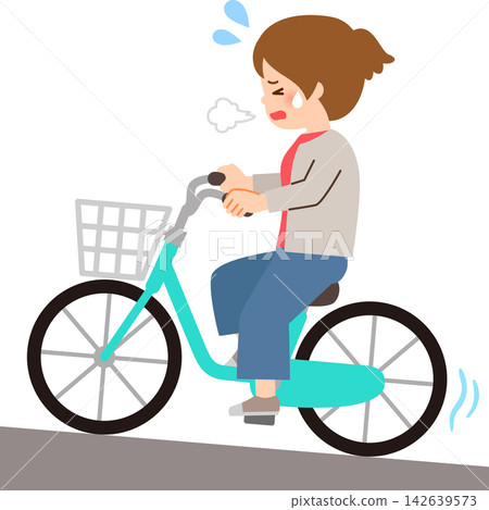 一名女子騎著自行車上山,看起來像是生活拮据。 一名女子騎著自行車上山,看起來像是生活拮据。 142639573