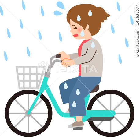 一名女子騎自行車時突然下起了雨,遇到了麻煩。 一名女子騎自行車時突然下起了雨,遇到了麻煩。 142639574