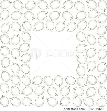 Square olive fruit frame border with blank copy space. Vintage monochrome hand drawn engraving style. Isolated Vector illustration Olive oil labels, packaging, menu, tag or Mediterranean food branding Square olive fruit frame border with blank copy space. Vintage monochrome hand drawn engraving style. Isolated Vector illustration Olive oil labels, packaging, menu, tag or Mediterranean food branding 142639645