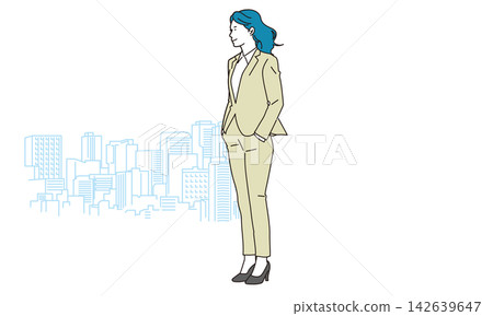 一幅職業婦女眺望未來的站立插畫。 一幅職業婦女眺望未來的站立插畫。 142639647
