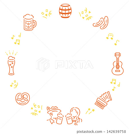 Cheers with a German beer in hand! Oktoberfest frame material / cheerful orange color Cheers with a German beer in hand! Oktoberfest frame material / cheerful orange color 142639758