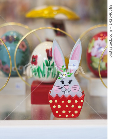 Easter in Greece, caffe and shop decorations, bunnies, multicoloured easter eggs, decorated shopwindow, Easter gifts and souvenirs, showcase, glass case, shopfront decorated in Athens, Attica, Greece Easter in Greece, caffe and shop decorations, bunnies, multicoloured easter eggs, decorated shopwindow, Easter gifts and souvenirs, showcase, glass case, shopfront decorated in Athens, Attica, Greece 142640568